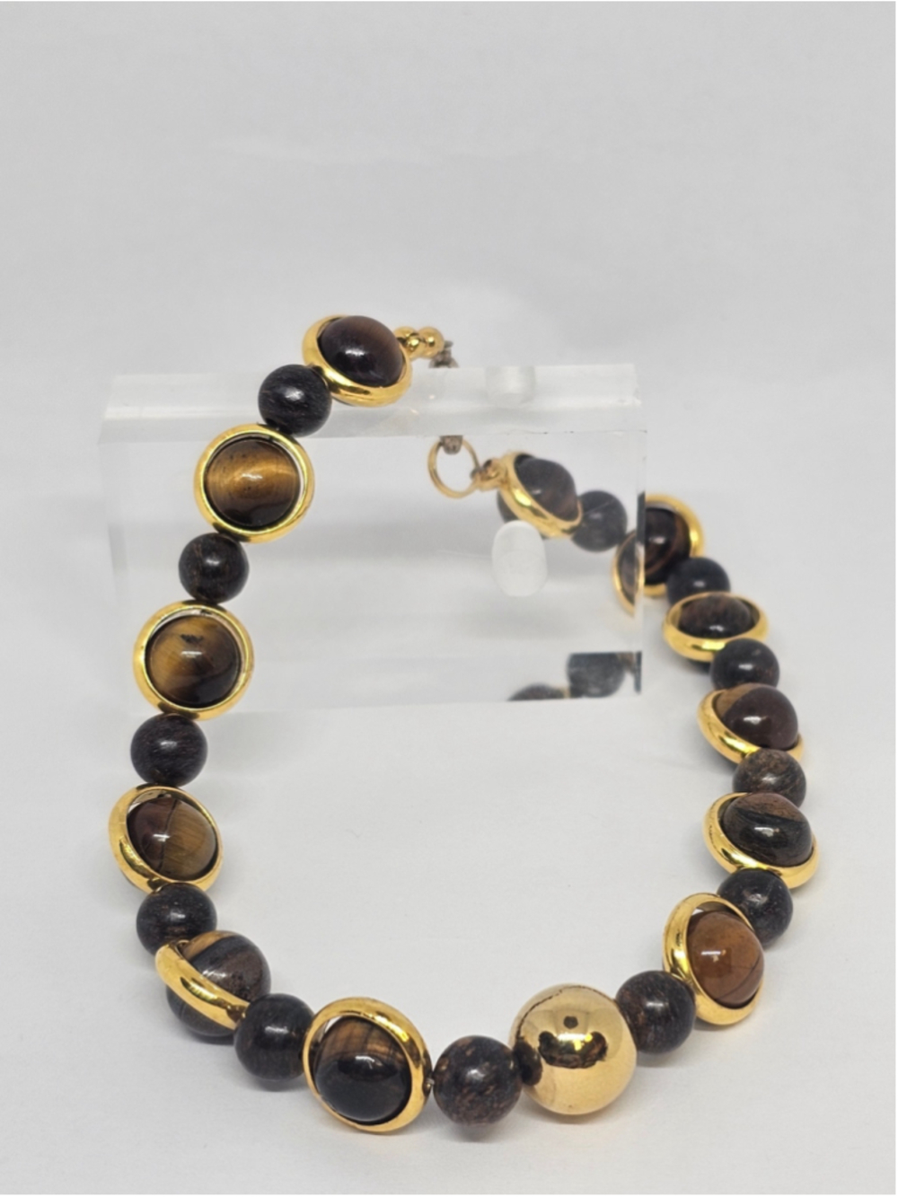 Kinetic Tiger’s Eye & Bronzite Articulated Bracelet 8.25"